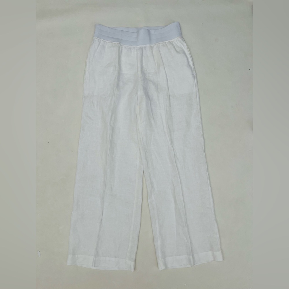 Soft Surroundings Linen Wide Leg Pants Size medium crisp white elastic waist